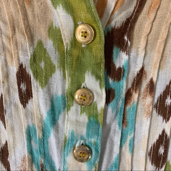 JM Collection Linen Ikat Print Button Front Top - Picture 3 of 9